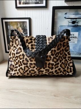 Rare Vintage Fatto A Mano By Carlos Falchi Calf Leopard Print Leather Bag USA
